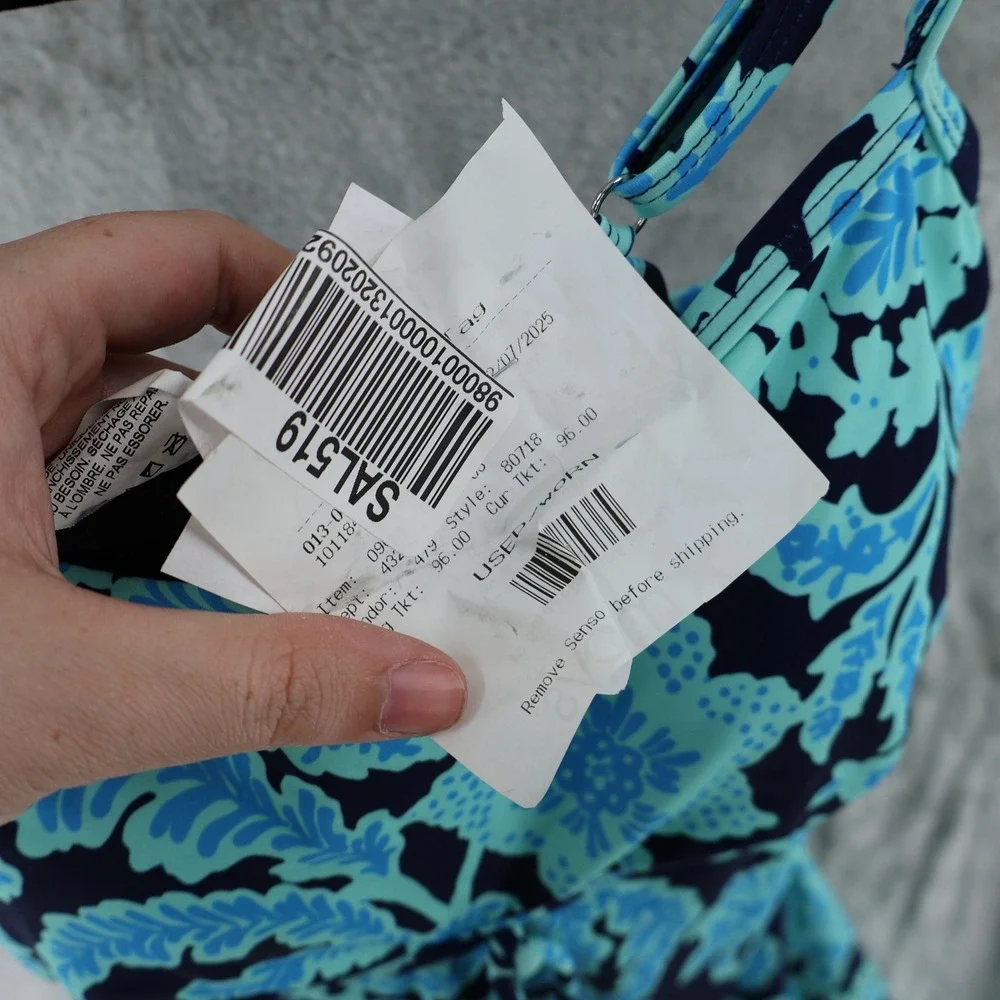Swim Solutions Swimdress Womens 8 Blue Floral Empire Waist Modest Resort NWT - Picture 15 of 15